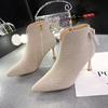 Fashion Fashion All-match Short Boots Women's Spring and Autumn New Pointed Toe Stiletto Comfortable Back Zipper Nude Color Boots