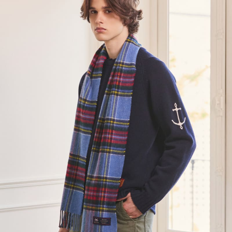 ABRAHAM MOON Шарф из мериносовой шерсти 25 см - Синий Винтажный Стюарт