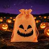 Cute Holiday Gift Sacks 2 Pcs Halloween Burlap Bags with Drawstring, Trick or Treat Ghost Face Pumpkin Prints Candy Pouch, Reusable Goodies