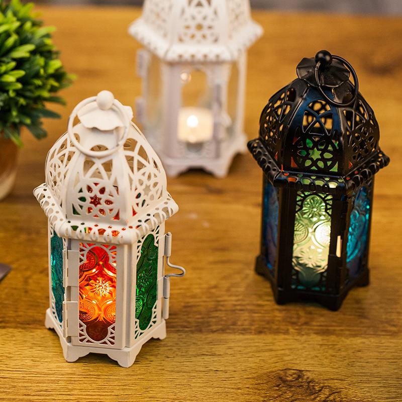 Candlestick Candle Holder 1PC Moroccan Glass Metal Creative Decoration Home Furnishing Shop European Lantern Home Decor
