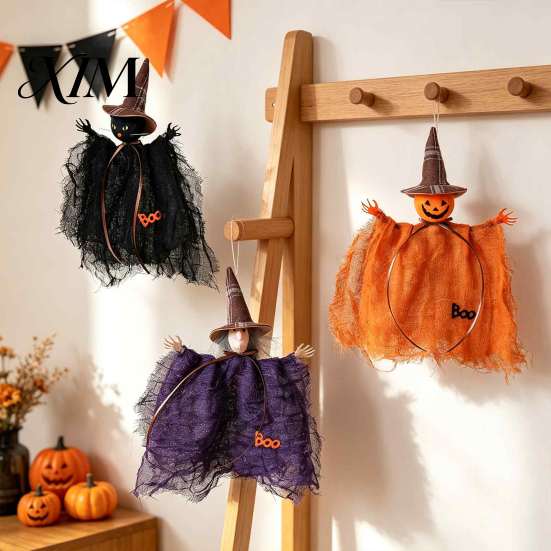 Holiday Celebration Hanging Pendants Halloween Witch Doll Ornaments, Spooky Cat Pumpkin Unique Decor Decoration for Tree, Home Party Kitchen