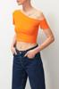 Women's Fashion New Blouse Orange Asymmetrical Short Sleeve Knitted Blouse