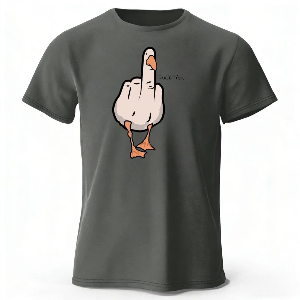 Mens Funny Middle Finger Duck Latest Pure Cotton Sports Short Sleeved Running Fitness Plus Size Loose Tshirt Street Daily Top