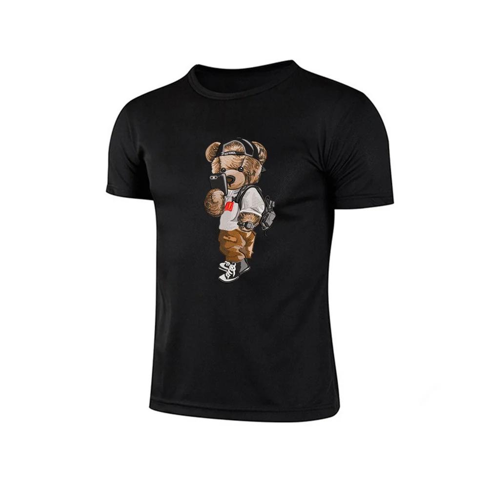 Летние Повседневные Футболки с Графикой для Мужчин Модная Уличная Одежда Футболка с Принтом Мультяшного Медведя Харадзюку Топы с Коротким Рукавом Футболки Мужская Одежда