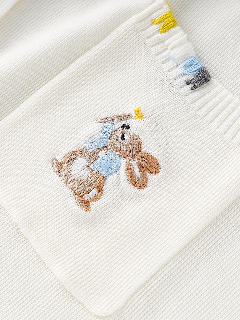 Французский Забавный Маленький Кролик Вышивка Вязаный Кардиган из Тенселя - Женский Повседневный Топ с Коротким Рукавом