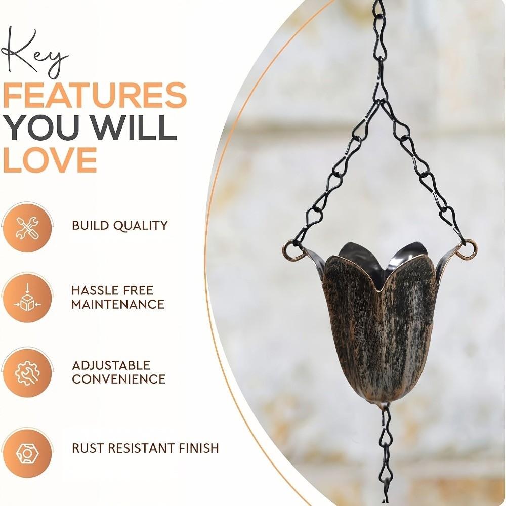 Japanese Style Rain Chain for Gutters 7 Cups Water Drainage Chain Metal Tulip Rain Chain Landscape