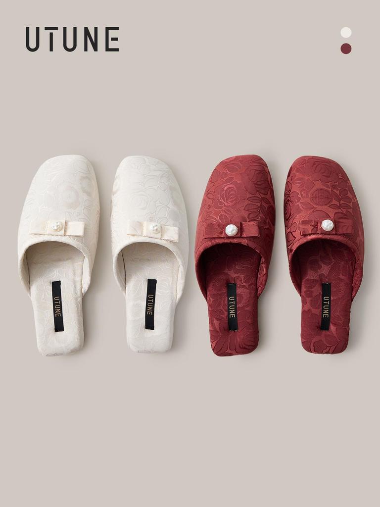 Новые женские домашние тапочки в китайском стиле - нескользящая подошва, шелковая вышивка, высококачественная ткань.