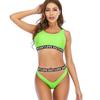 Неоново-зеленый укороченный топ, комплект бикини, женский сексуальный купальник-стринги с высоким вырезом, женский купальник с надписью, купальный костюм