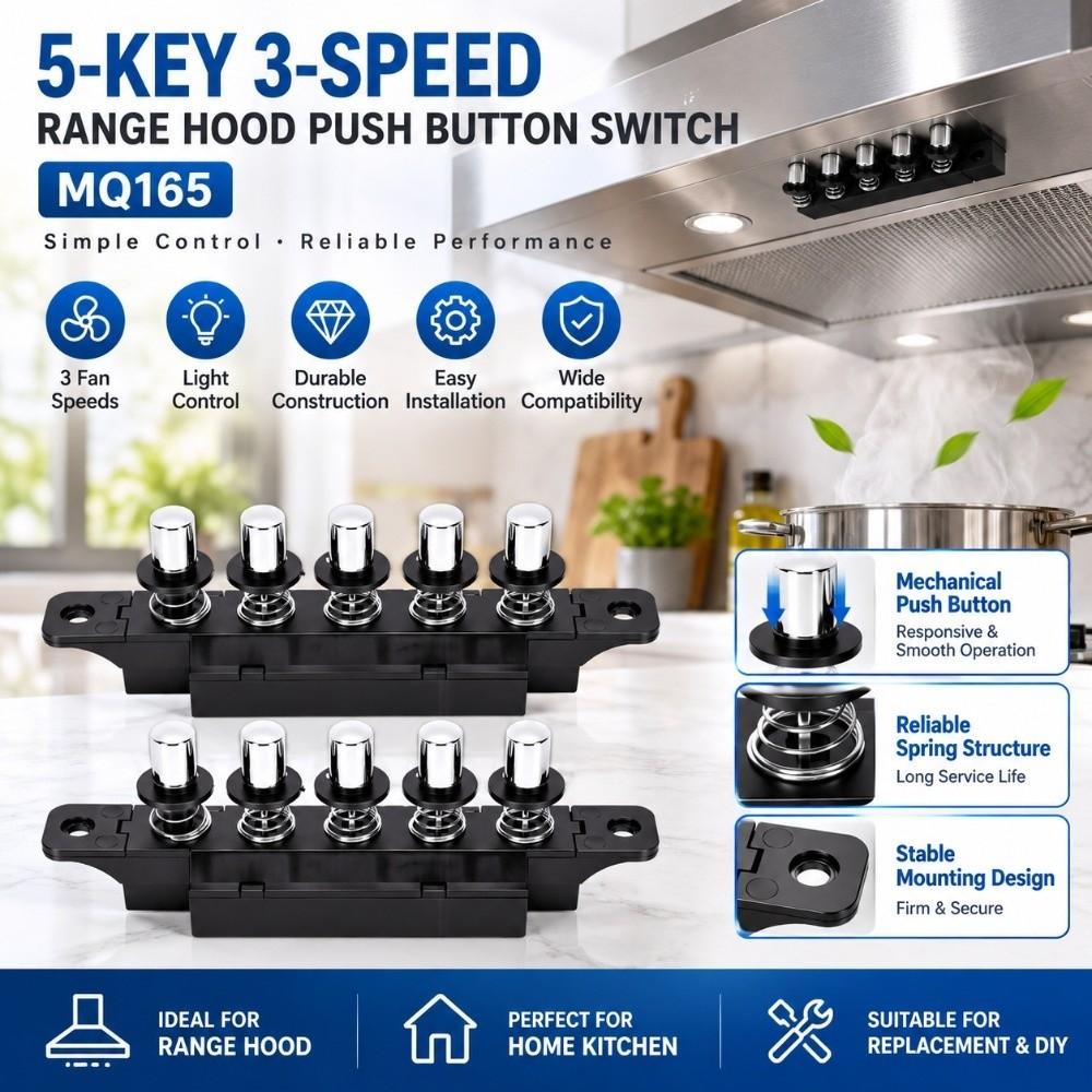 2PCS Plastic and Metal Range Hood Push Button Switch for MQ165 Range Hood Replacement