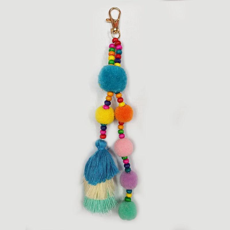 1Pc Keychain Keyring Boho Style Pompom Bag Hanging Colorful Summer Bead Accessories