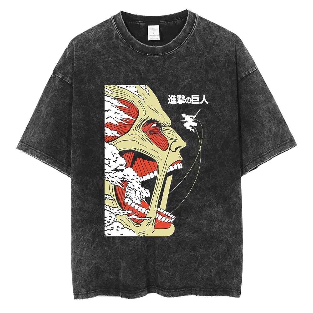 Горячее Аниме Атака Титанов Леви Аккерман Принт Выстиранная Футболка Мужчины Высококачественные Хлопковые Футболки Харадзюку Мужская Футболка Оверсайз