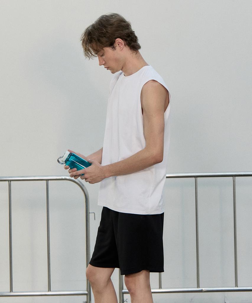 BASIC HOUSE Men'S Cool Sorona Round Neck Sleeveless T-Shirt White Lzts3105