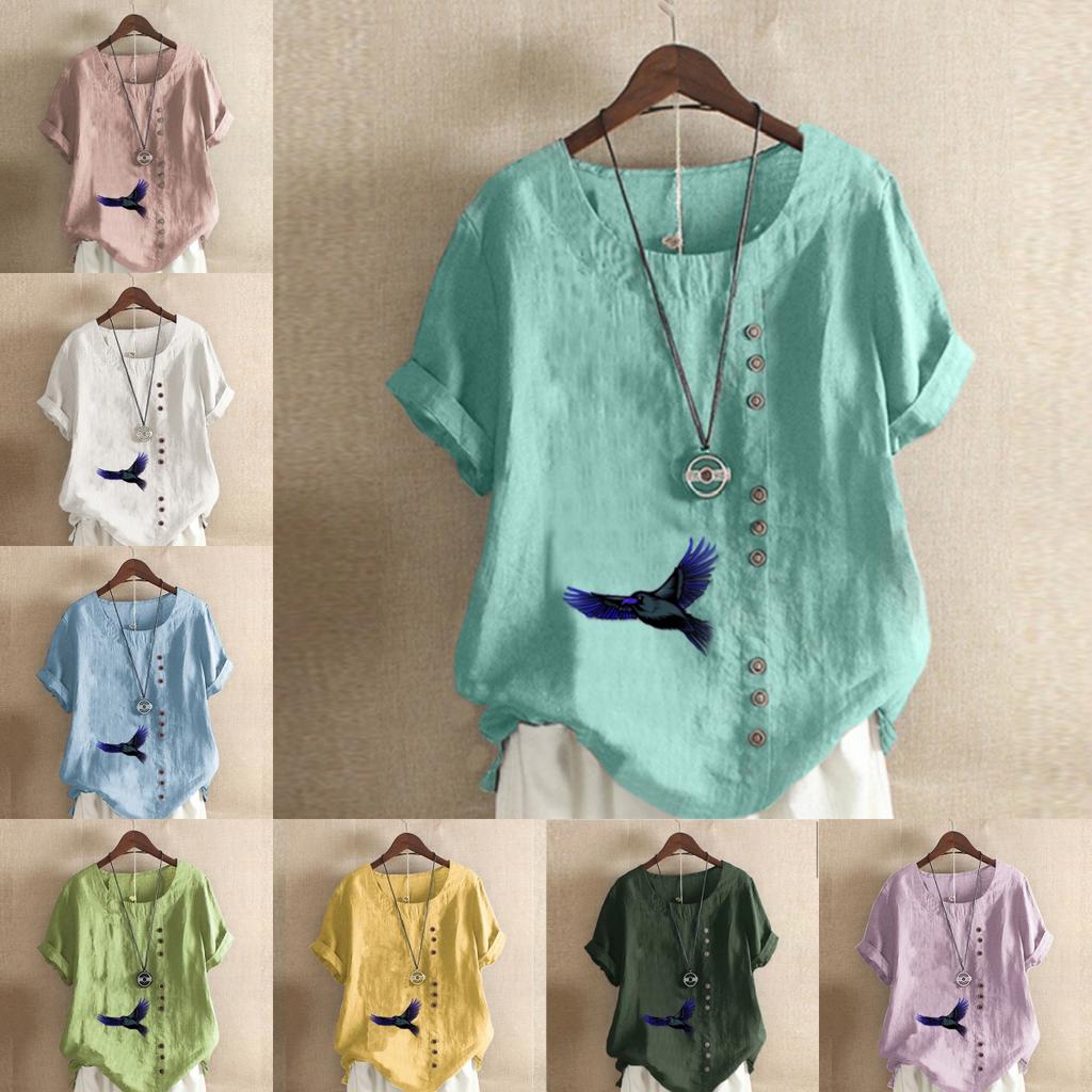 Женская модная футболка с круглым вырезом и коротким рукавом, повседневная хлопковая футболка с графическим принтом, летняя блузка топы для отдыха, свободного кроя, с принтом вороны