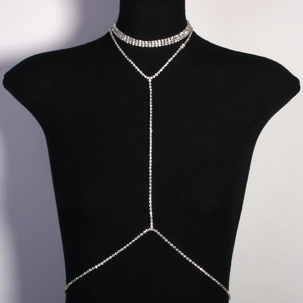 Stonefans Neck Multi-layer Waist Chain for Women Y2K Rhinestone Top Chest Bras Bikini Choker Sexy Lingere Nightwear Jewelry