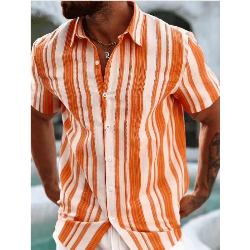 Men's Blue & White Vertical Stripe Short Sleeve Shirt
