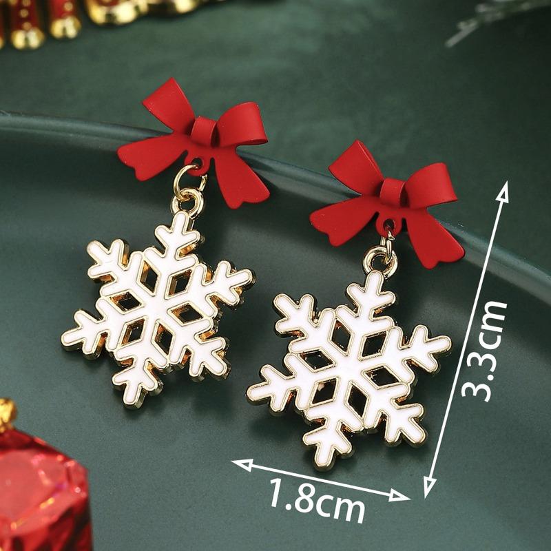 Christmas Accessories Christmas Hollow Snowflake Bow Earrings Oil Drop Ear Hook Earrings