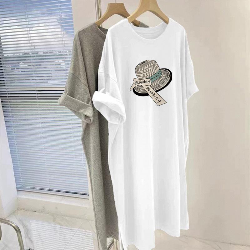 Letter Print Dress Summer New Korean Fashion Loose Casual Long T-shirt Skirt Short Sleeve Lazy Skirt