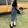 2024 Women's High-Waisted A-Line Denim Skirt with Split: Retro Long Skirt for Spring and Autumn