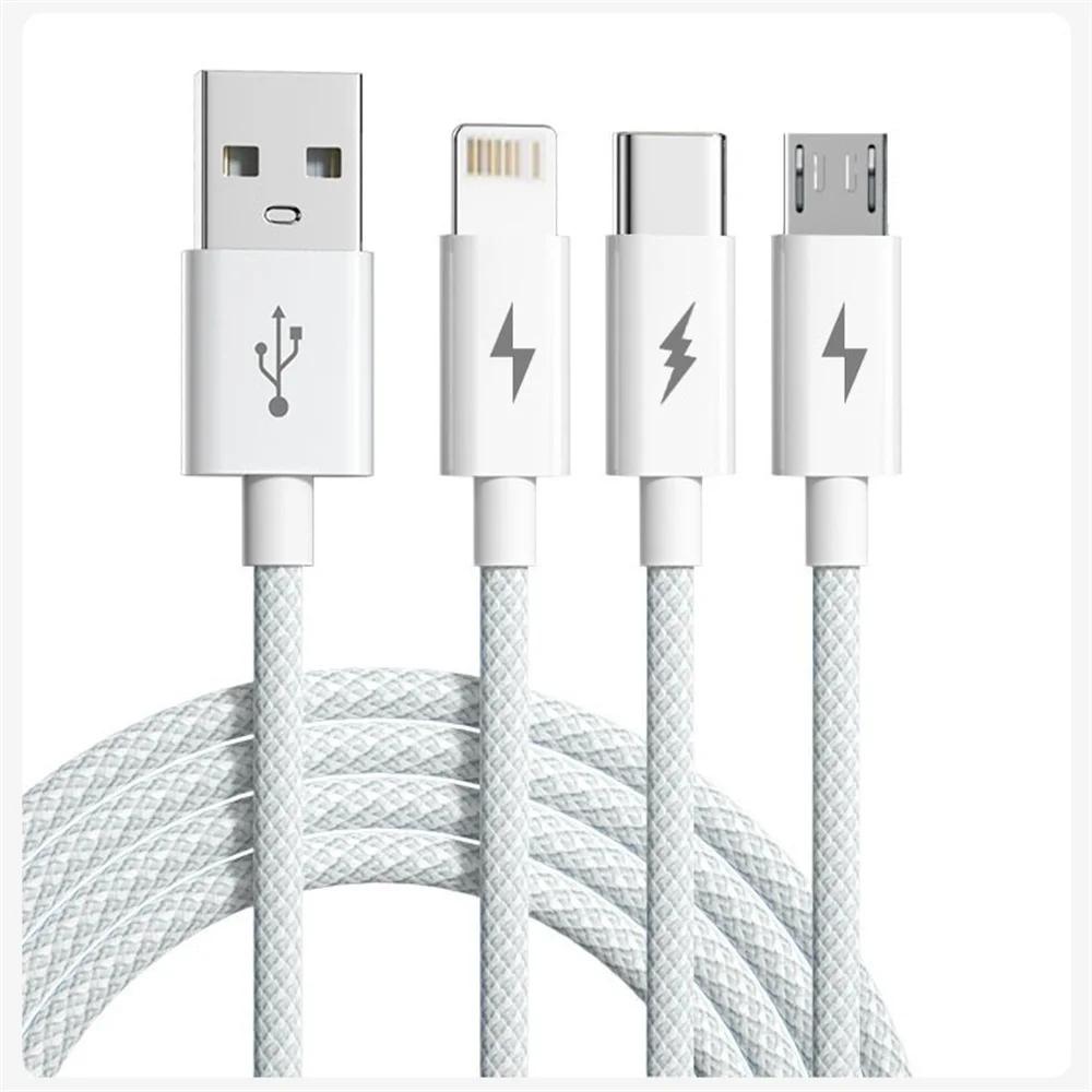 Universal 3-in-1 USB C Charging Cable for iPhone Samsung Android 6A Fast Charge Type-C Micro USB 1.2M Nylon Quick Charger Cord