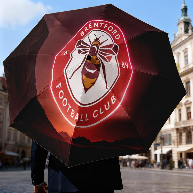 Brentford Football Club Logo Automatic Folding Umbrella - 8-Rib Travel Umbrella with Auto Open/Close & Portable Gifts for holidays or birthdays