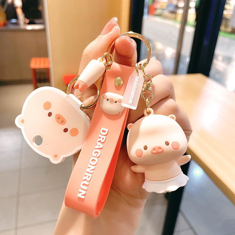 Adorable Cartoon Pig Keychain Cute And Creative Soft Rubber Key Accessory For Bags And Cars