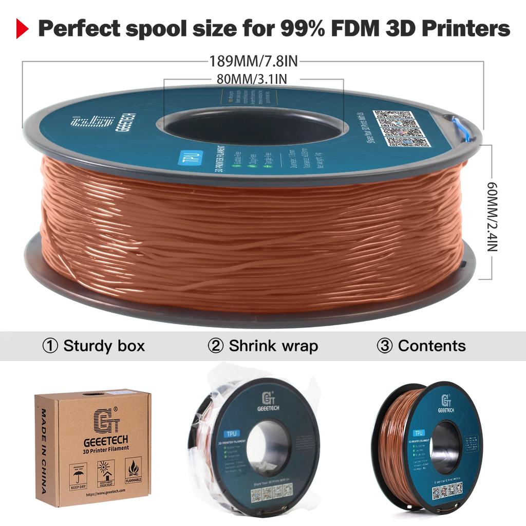 GEEETECH 10Kg TPU 3D Printer Filament Material 1kg 2.2LBS/Spool 1.75mm Plastic Vacuum Packaging Non-Toxic Shore Hardness 95A