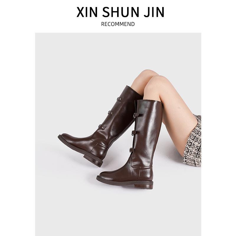 Ботинки Мартин женские осенне-зимние новые кожаные с пряжкой на толстом каблуке ботфорты женские ботфорты до колена