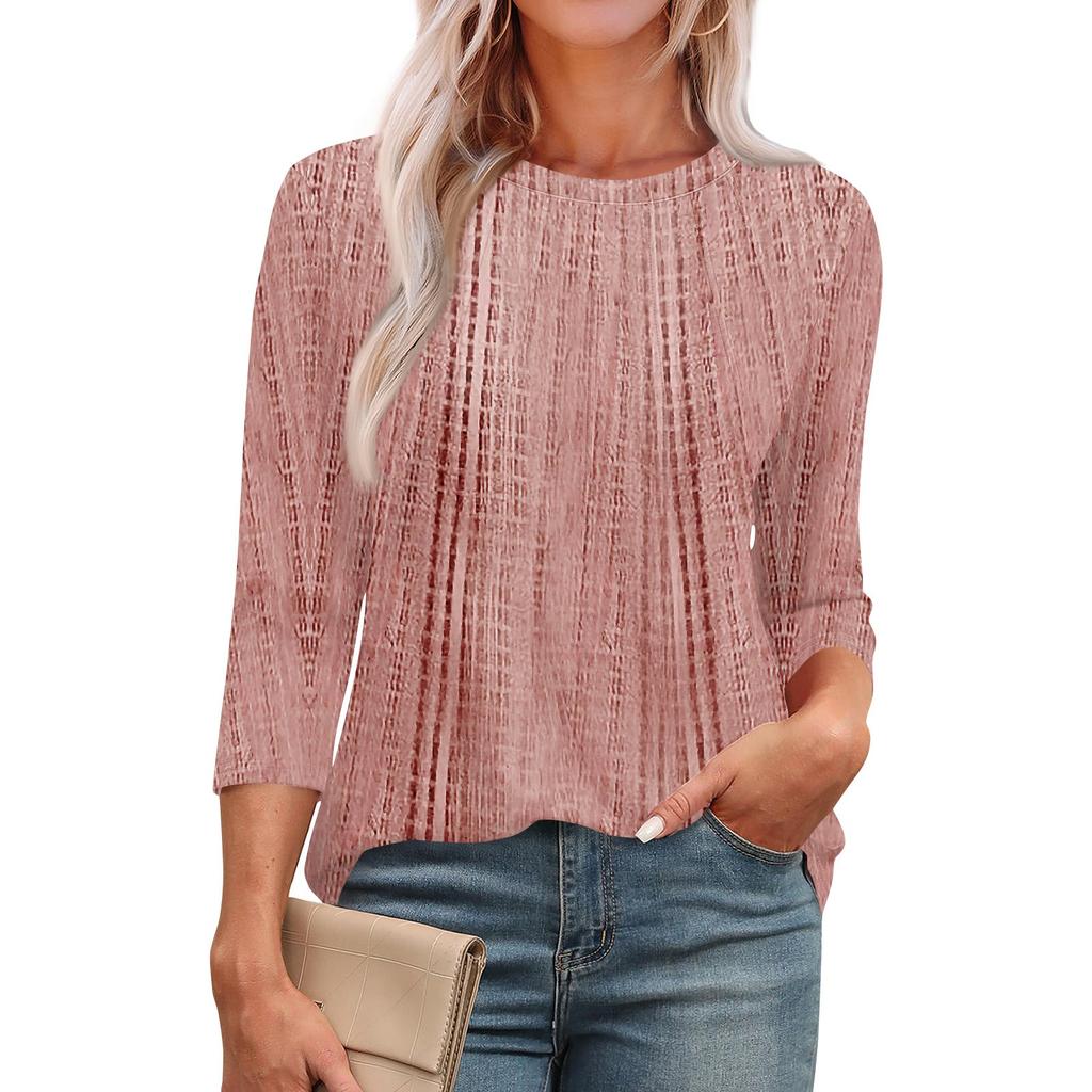 Модная футболка с круглым вырезом, рукавом 3/4, принтом, повседневная базовая плиссированная футболка-пуловер