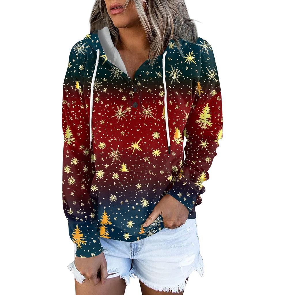 Женские повседневные модные принты с длинным рукавом на пуговицах пуловеры с капюшоном толстовки