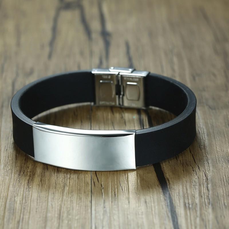 Vnox Custom TO HUSBAND Bracelets for Men Black Silicone Wrist Band with Stainless Steel Tag Valentine's Day Gift for Him