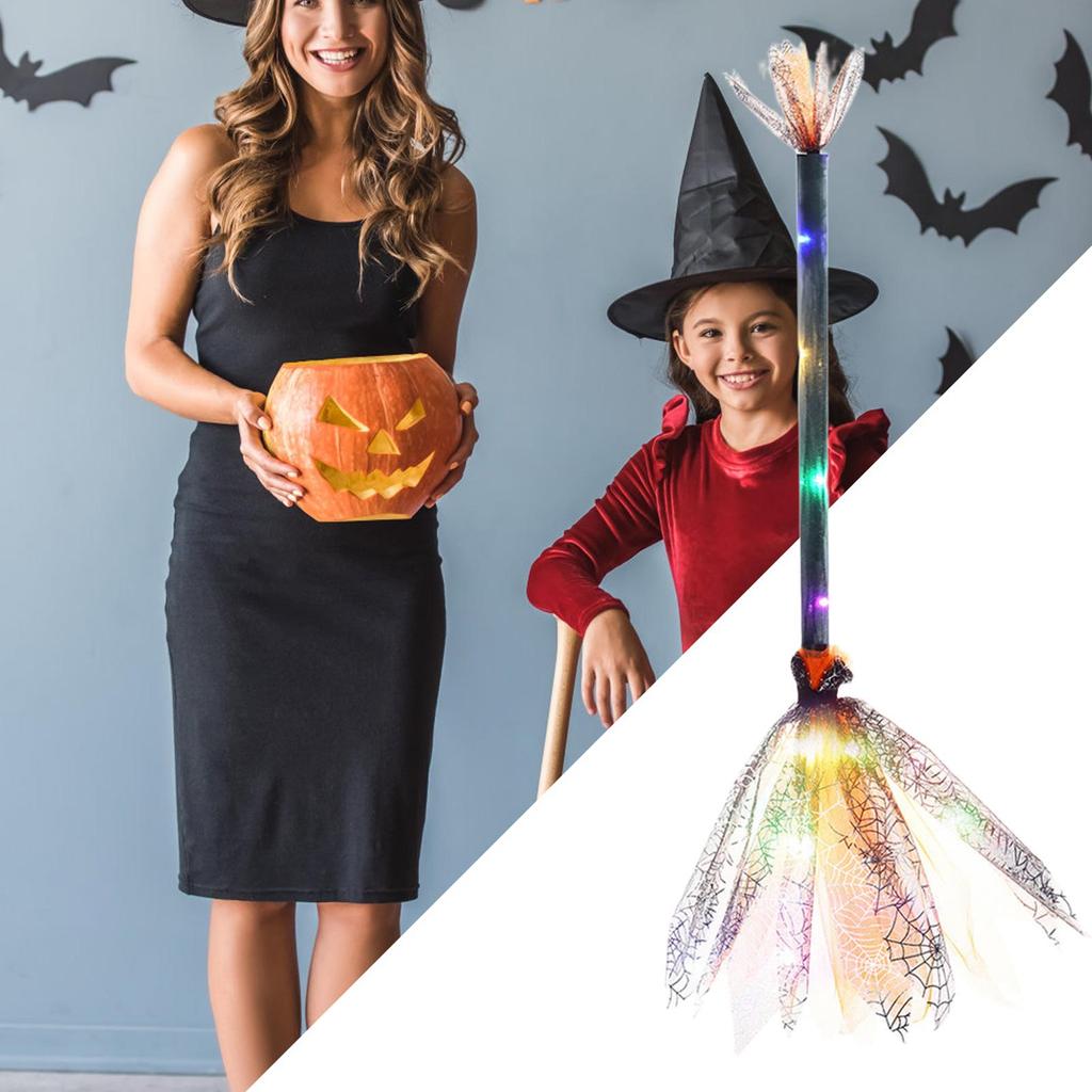 Witch Broom Kids Broom Stick Halloween with LED Lights Cosplay Props Witch Costume Accessories Cosplay Props