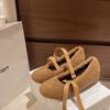 Fashion 2024 Winter Women's Flat Heel Round Toe Ballet Short Plush Single Shoe