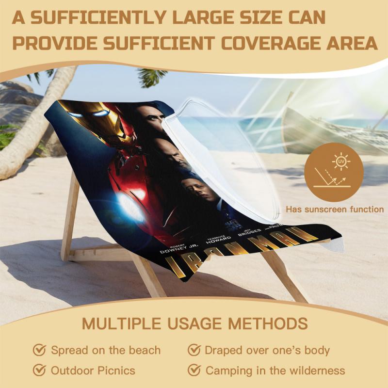 Marvel Iron Man Beach Towel,Superhero Pool Towel,Absorbent Towel Lightweight Towel,Bathroom Swimming,Best Gift for Teens