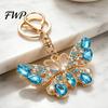 Alloy Keychain Pendant Sparkling Rhinestones Butterfly Design Key Chain with Lobster Clasp Backpacks Car Bags Decorative Accessory Retro Style