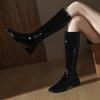 Женские черные сапоги хотят новые сапоги-ботфорты с острым носком и высоким голенищем из лакированной кожи до колена на толстом каблуке