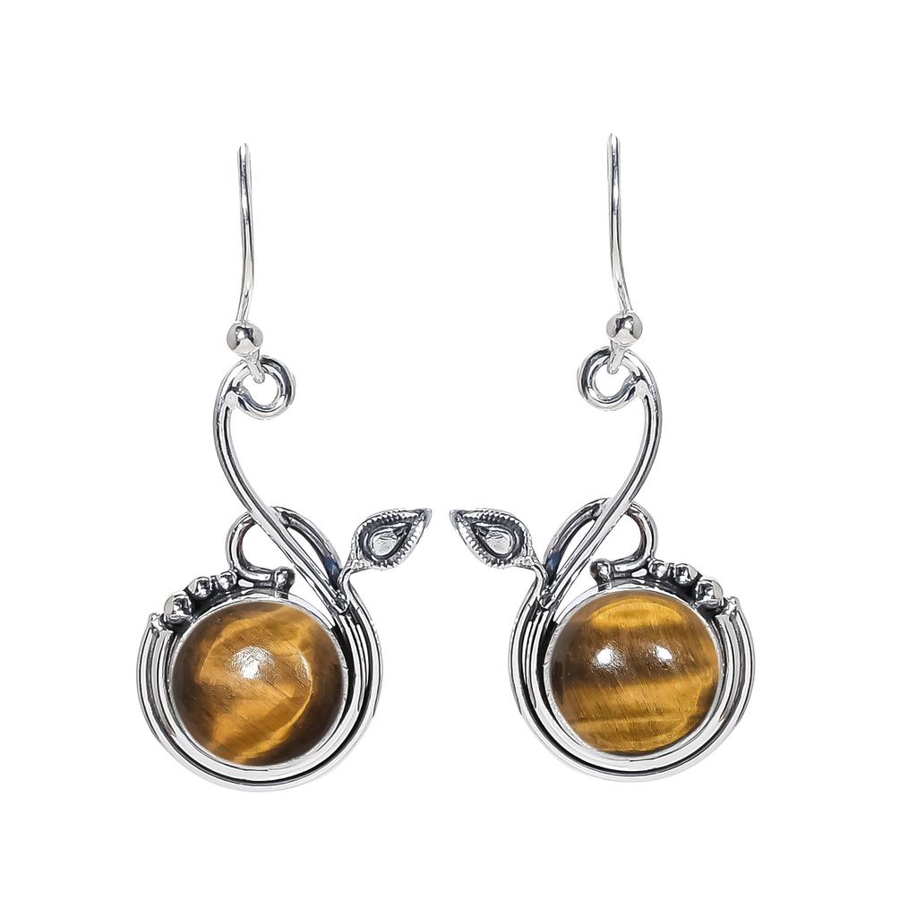 Yellow Tiger Eye - South Africa 925 Sterling Silver Earring V7003, Yellow Earring, Round Earring, Valentin's Day Gift, Gift For Her, Birthday Gift, Ha