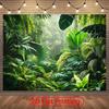 Tropical Jungle Landscape Polyester Background - Fresh Green Leaves and Sunlight Through Trees