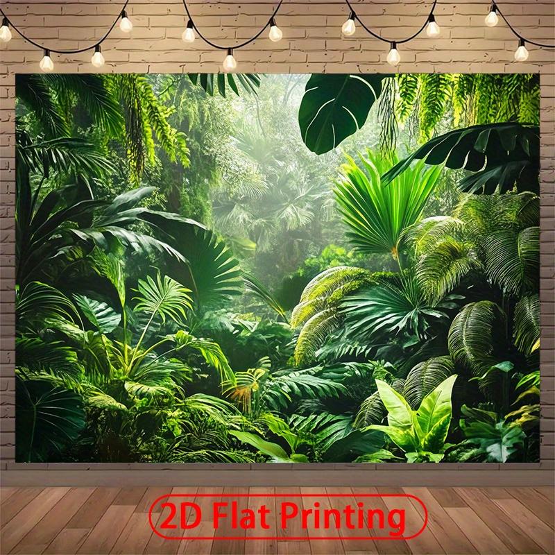 Tropical Jungle Landscape Polyester Background - Fresh Green Leaves and Sunlight Through Trees