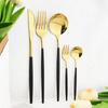 30Pcs Black Gold Cutlery Set Knife Fork Spoon Dinnerware Set Stainless Steel Cake Fork Teaspoon Tableware Party Kitchen Flatware