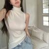 Sexy Hot Girl High Vest Women's Summer Slim Elastic Inner Wear Turtleneck Sleeveless Knitted Base Layer Sweater