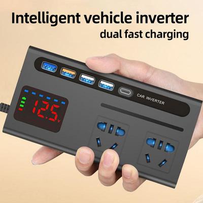 Автомобильные USB-порты для зарядки, автомобильный инвертор мощностью 200 Вт, автомобильные адаптеры с ЖК-дисплеем, аксессуары для салона автомобиля