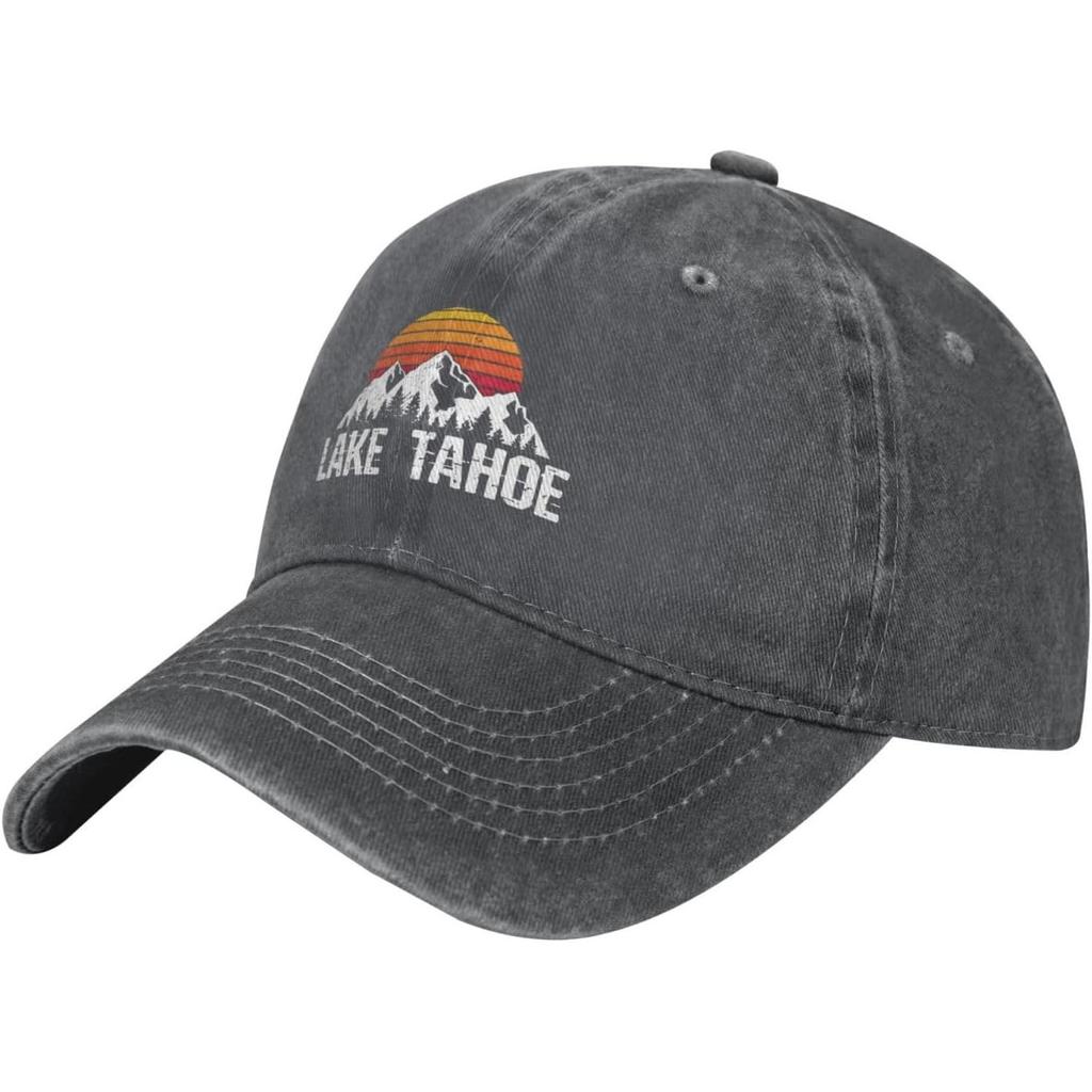 Lake Tahoe Mountain Sunset Washed Baseball Cap Vintage Distressed Cotton Dad Hat for Unisex