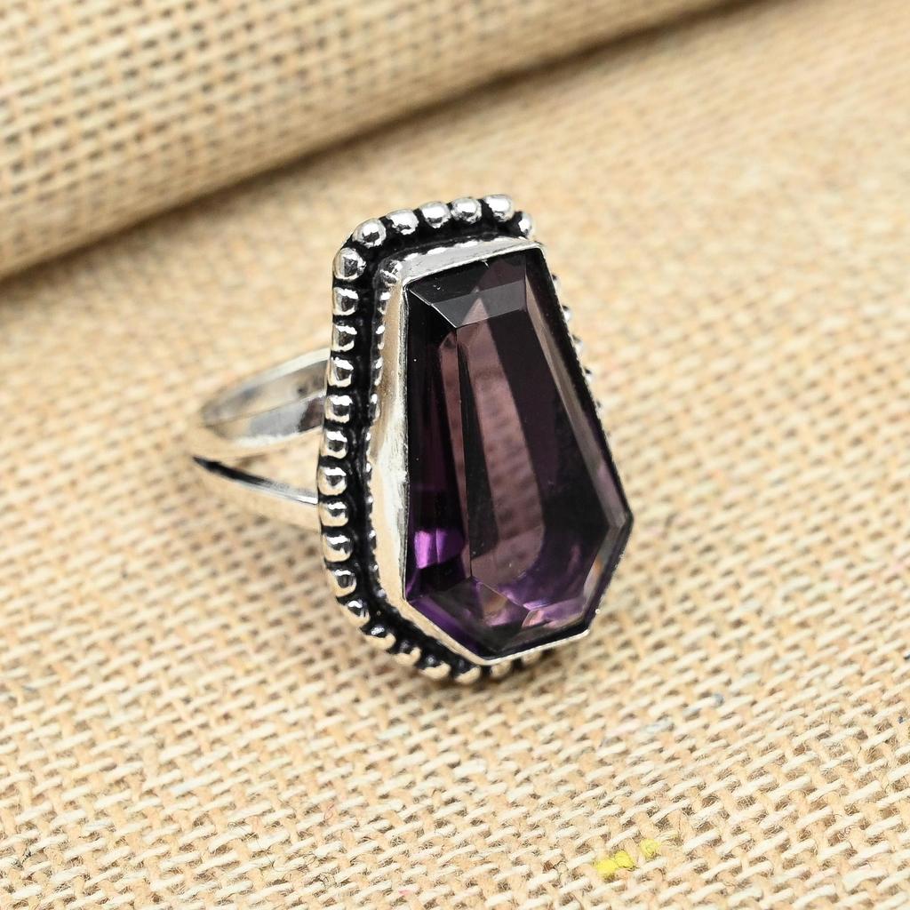 Кольцо с фиолетовым аметистом и драгоценным камнем, стерлинговое серебро 925 пробы, ювелирные изделия ручной работы, подарок на День благодарения для нее