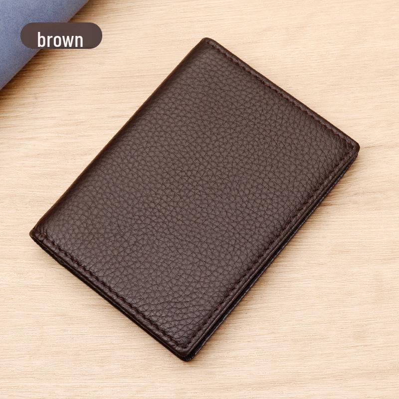 Держатель для карт из натуральной кожи с функцией блокировки RFID - Lychee Grain Cowhide для мужчин и женщин