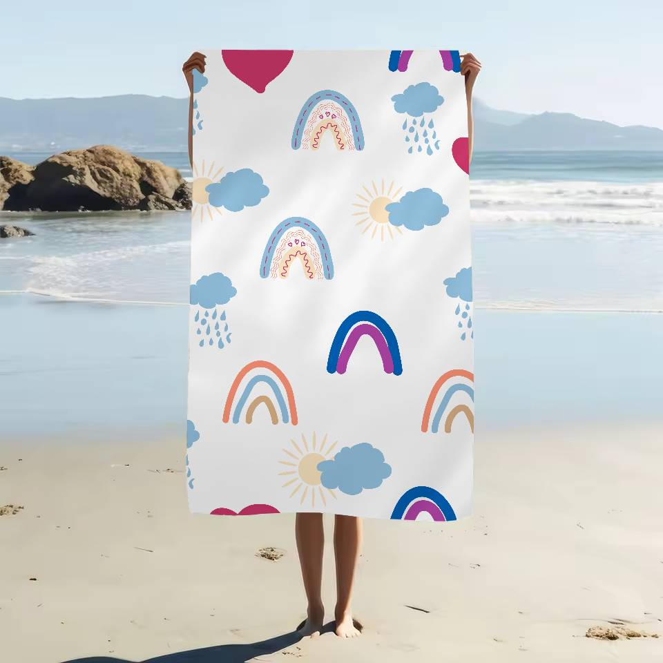 Cartoon Rainbow Print Beach Towel Colorful Bath Towels For Girl Microfiber Quick Dry Sand Free Beach Yoga Spa Gym Pool