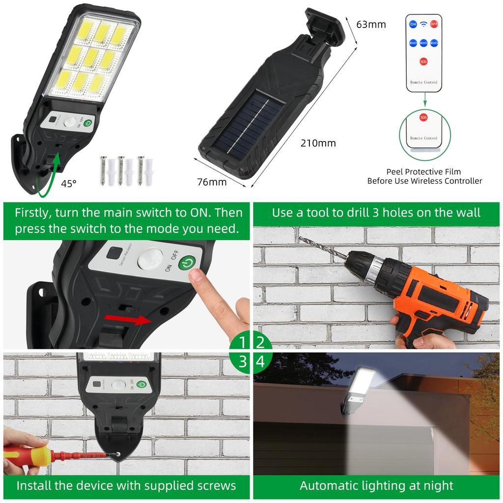 2024 новейший солнечный свет для наружного настенного светильника, индукционный светильник для сада, террасы, гаражных ворот, уличный светильник IP65, водонепроницаемый уличный солнечный светильник