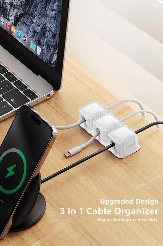 Smofish Cable Clip Magnetic Desk Cord Organizer Hide Mobile Charging Cable Cord Reusable Adhesive Wire Charger for Kitchen Office Cable White Holder,