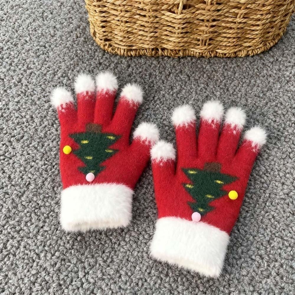 Red Green Christmas Gloves Plush Cuff Touchscreen Full Finger Winter Knit Mittens Gift Giving