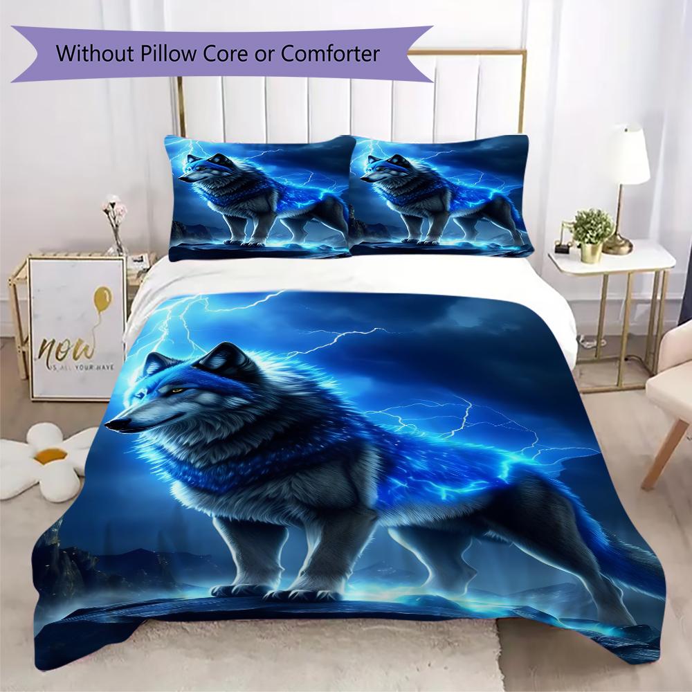 1PC Wolf Theme Bedding Quilt Set Quilt Cover Pillowcase Home Decoration Birthday Gift (1 * duvet cover + 2 * pillowcase, without core)A8