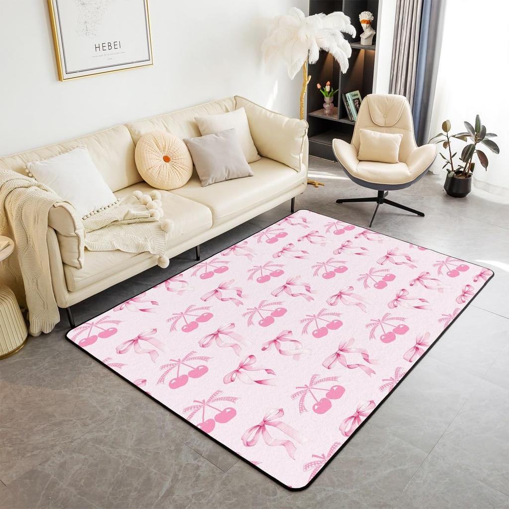 Erosebridal Bowknot Ribbon Carpet White Bows Area Rug 4'11" x 3'3" Black Princess Indoor Floor Mat Modern Simple Bow-Tie Decorative Rug for